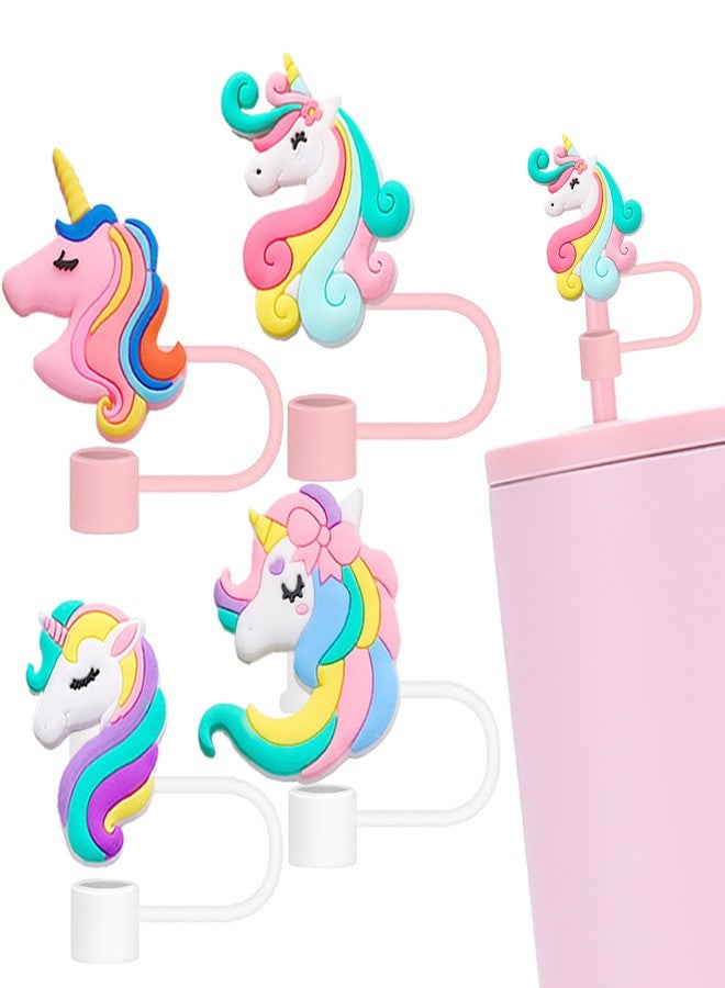 Cussom 4PCS Pink Straw Toppers Set, 10mm Unicorn Straw Covers Cap Compatible with Stanley Cups 30&40 Oz Tumbler with Handle, Reusable Silicone Drinking Tips Accessories - Image 1